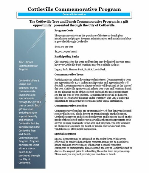 Commemorative Tree or Bench Program City of Cottleville